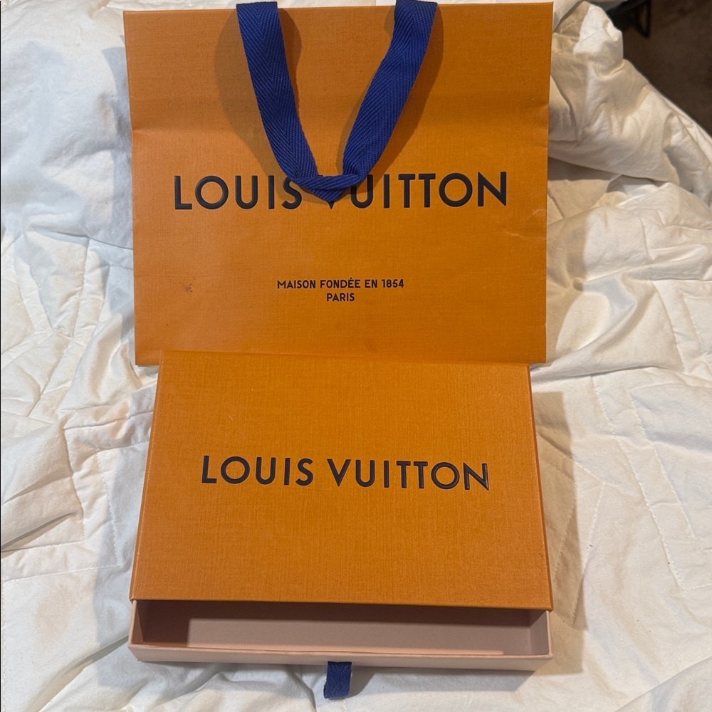 Louis Vuitton Orange Box and bag with Blue Handles